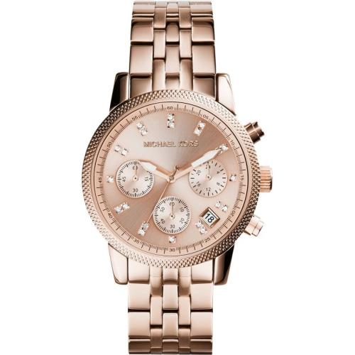 Michael Kors Ladies Ritz Rose Gold Chronograph Watch - MK6077